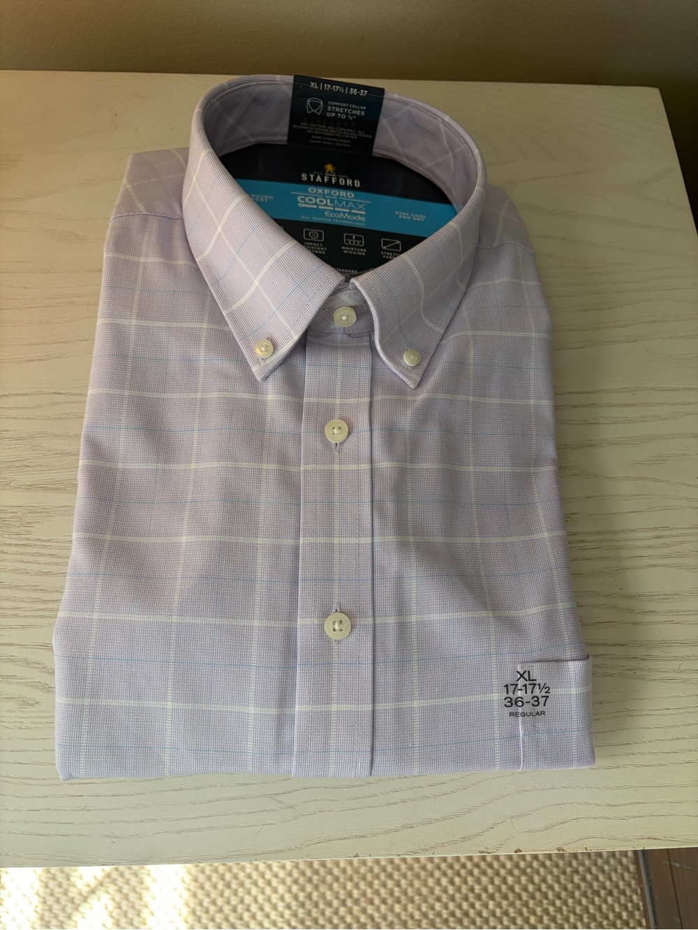 Stafford Men's Light Lavender Plaid Button-Down Dress Shirt